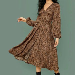 Lantern Sleeve Leopard Cheetah Print Maxi Boho Dress